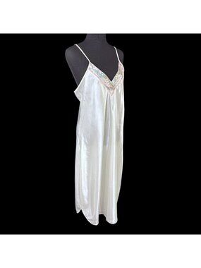 Lucie Ann II Size Large Long Nightgown Bridal White Satin Made in USA
